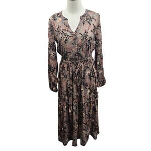 Knox Rose Floral Boho Midi Dress Long Sleeve Tie Waist XS